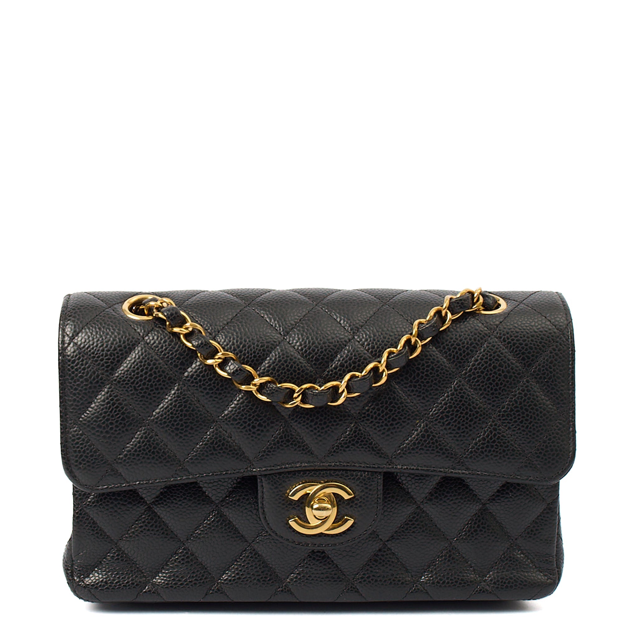 Chanel Shoulder Bag Classic Double Flap - Small in Black, Caviar Leather — Front View