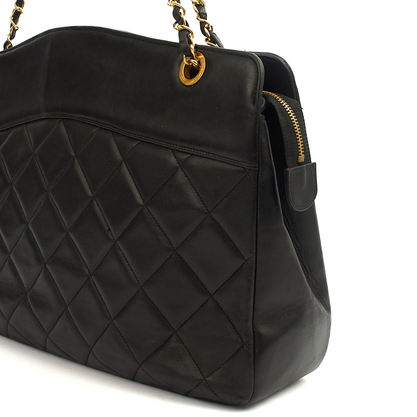 Chanel Tote Vintage Tote in Black, Leather — Detail View