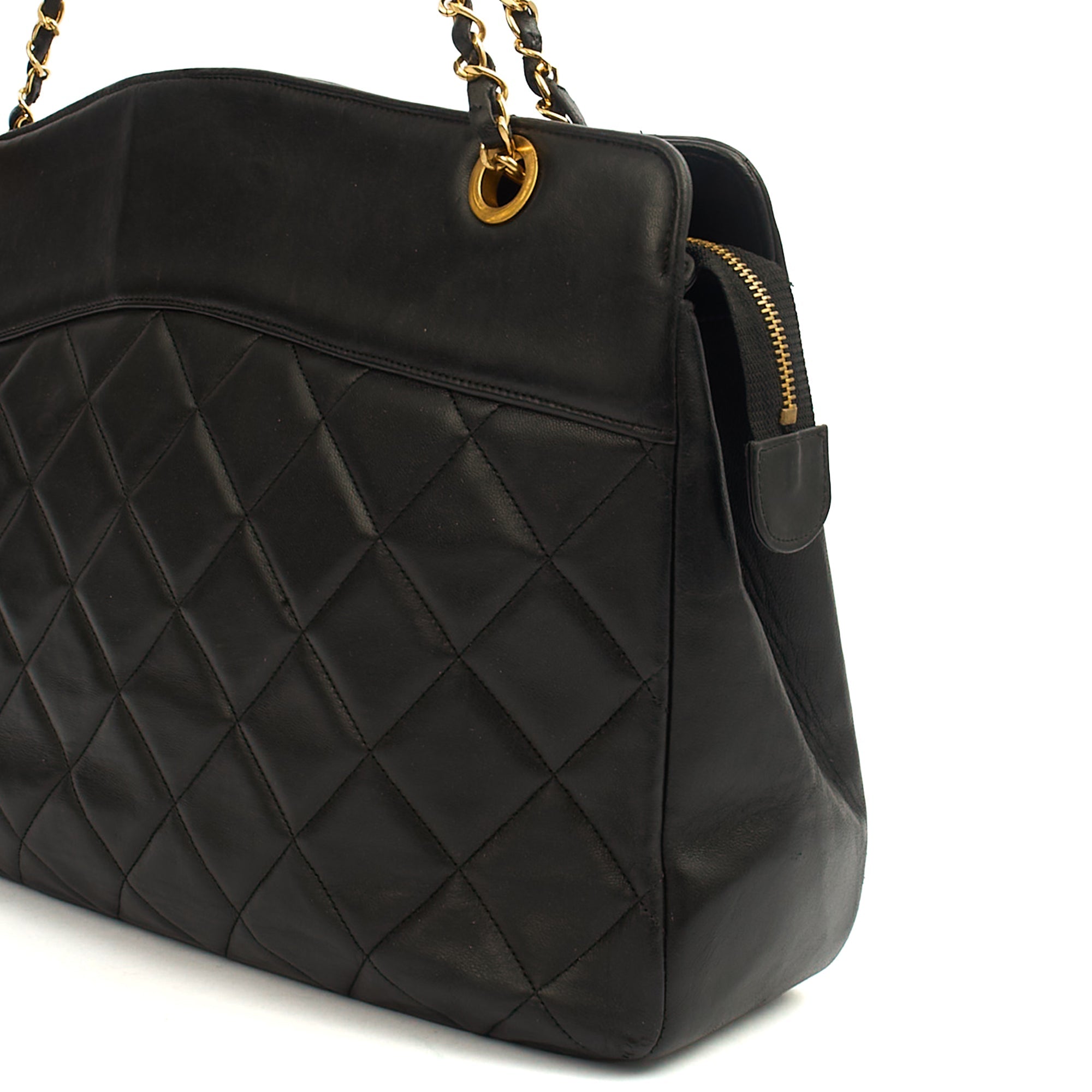Chanel Tote Vintage Tote in Black, Leather — Detail View