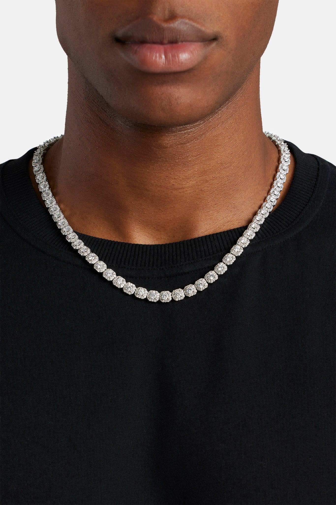 Cernucci Clustered Tennis Chain - 7mm - White — 16" — Front View