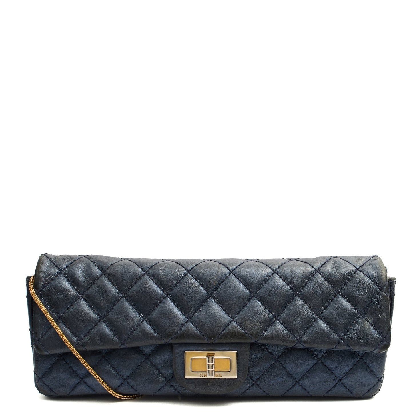 Chanel Shoulder Bag 2.55 Reissue East West Clutch in Blue, Crinkled Calfskin Leather — Front View