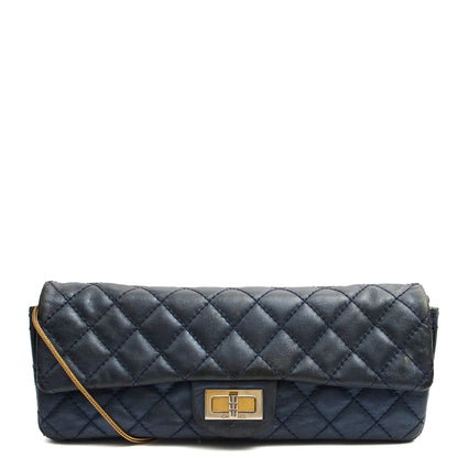 Chanel Shoulder Bag 2.55 Reissue East West Clutch in Blue, Crinkled Calfskin Leather — Front View