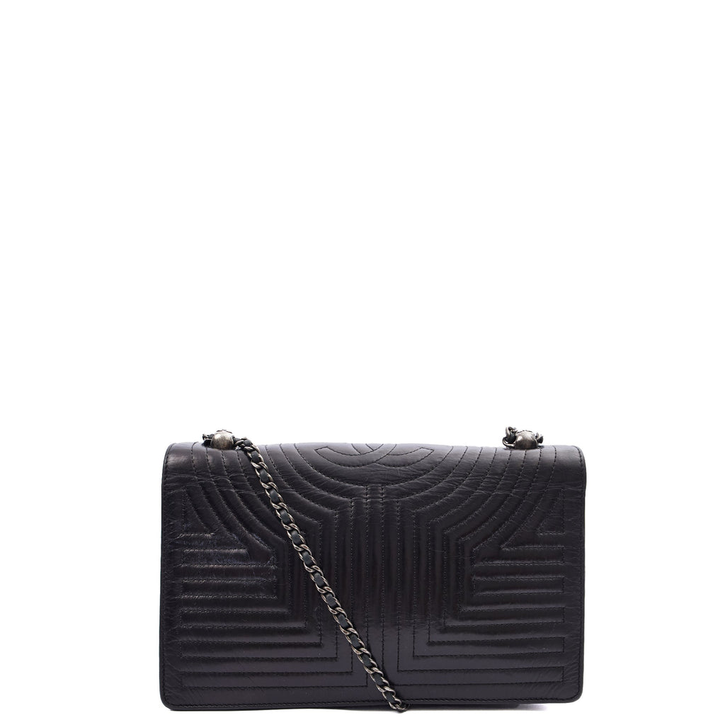 Chanel Shoulder Bag Flap Bag in Black, Calfskin Leather — Back View