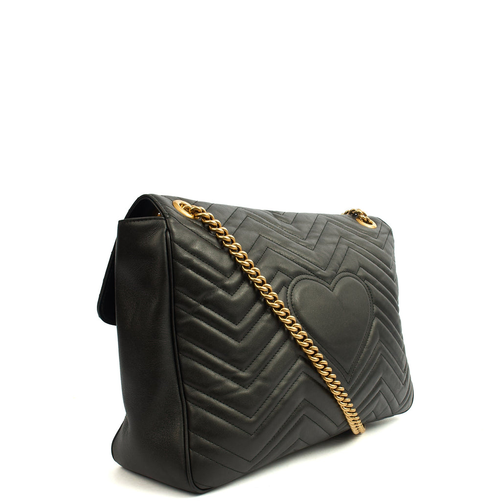 Gucci Shoulder Bag Marmont Shoulder Flap - Large in Black, Leather — Side View