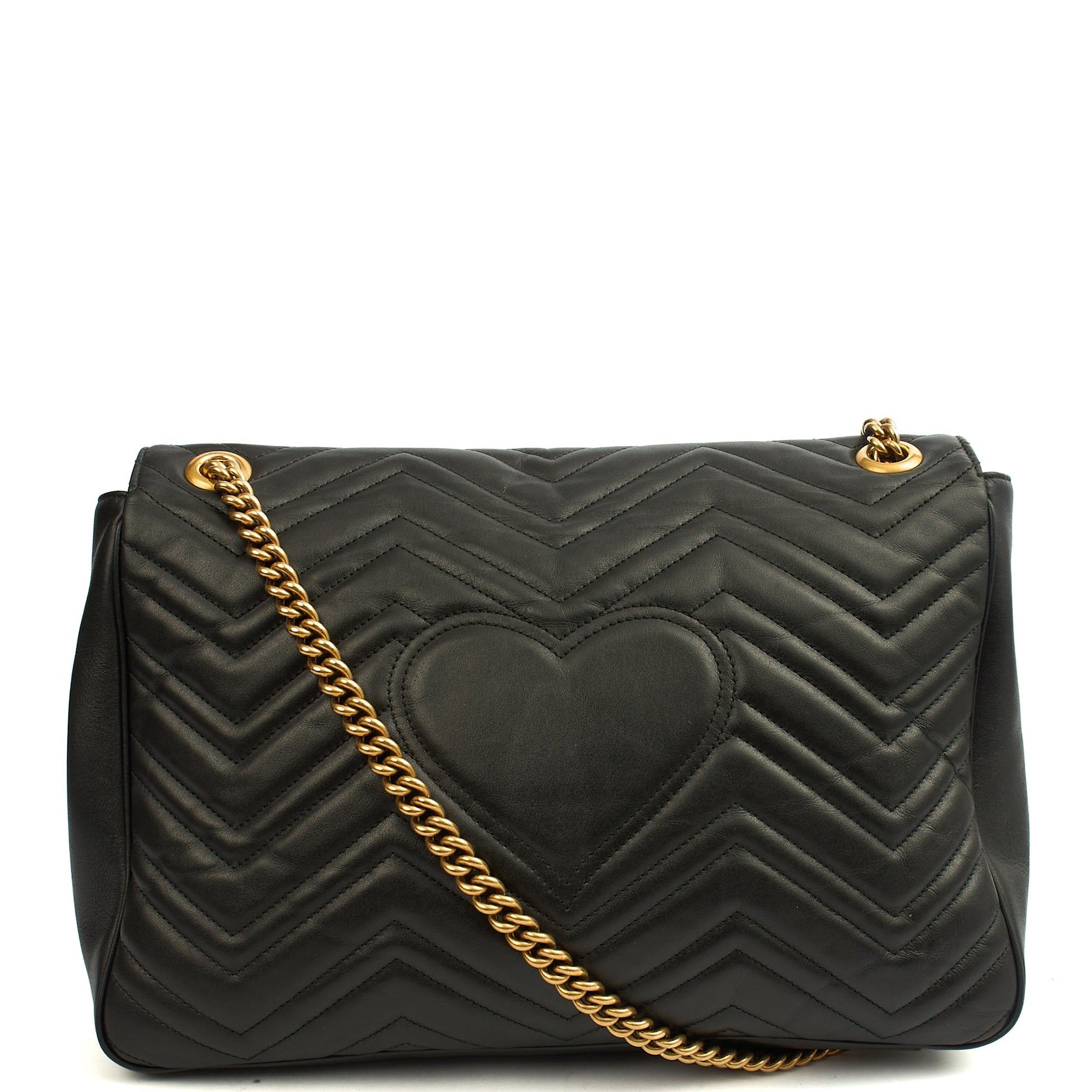 Gucci Shoulder Bag Marmont Shoulder Flap - Large in Black, Leather — Back View