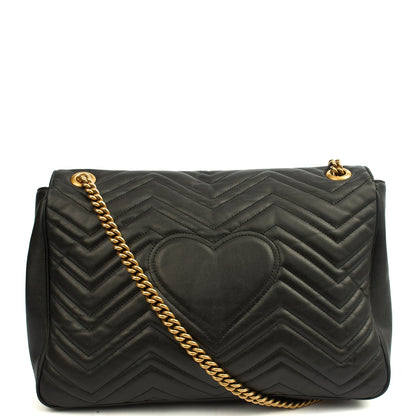 Gucci Shoulder Bag Marmont Shoulder Flap - Large in Black, Leather — Back View