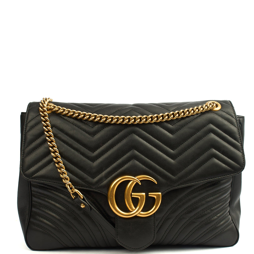 Gucci Shoulder Bag Marmont Shoulder Flap - Large in Black, Leather — Front View
