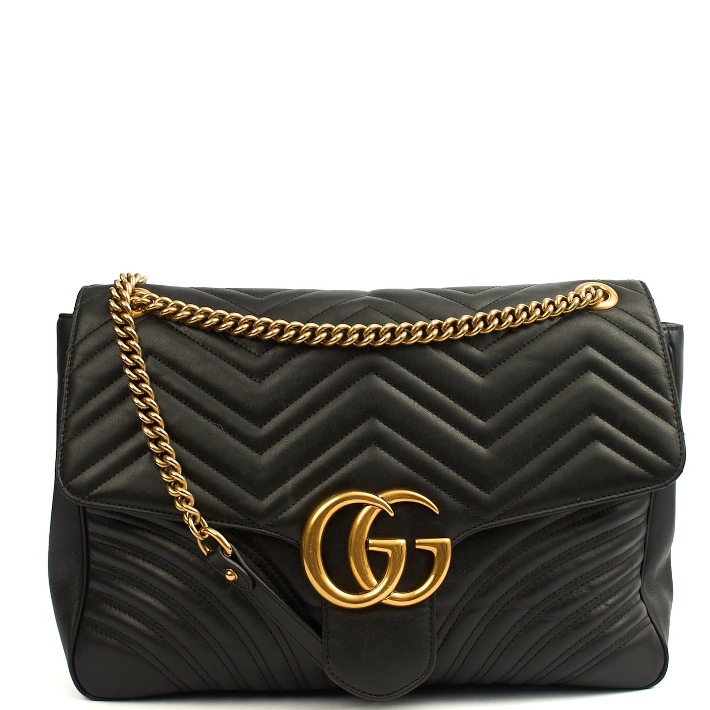 Gucci Shoulder Bag Marmont Shoulder Flap - Large in Black, Leather — Front View