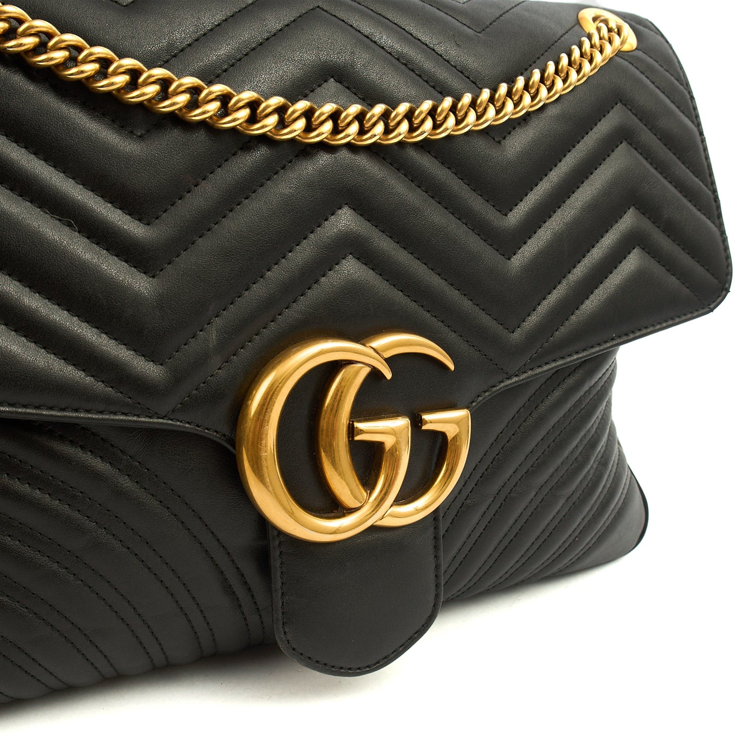 Gucci Shoulder Bag Marmont Shoulder Flap - Large in Black, Leather — Lifestyle View
