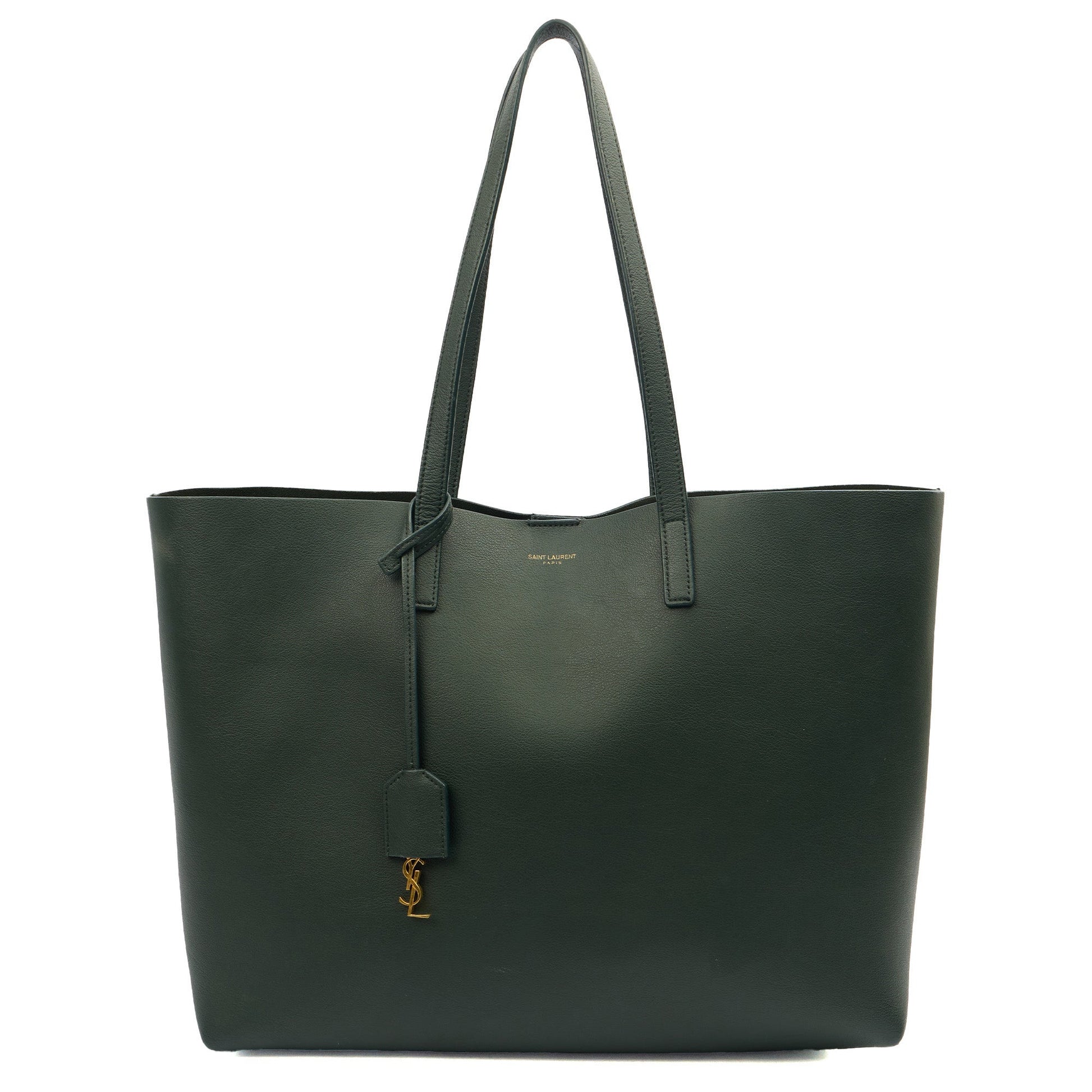 Saint Laurent Tote Shopping East West in Green, Calfskin Leather — Alternate View 10