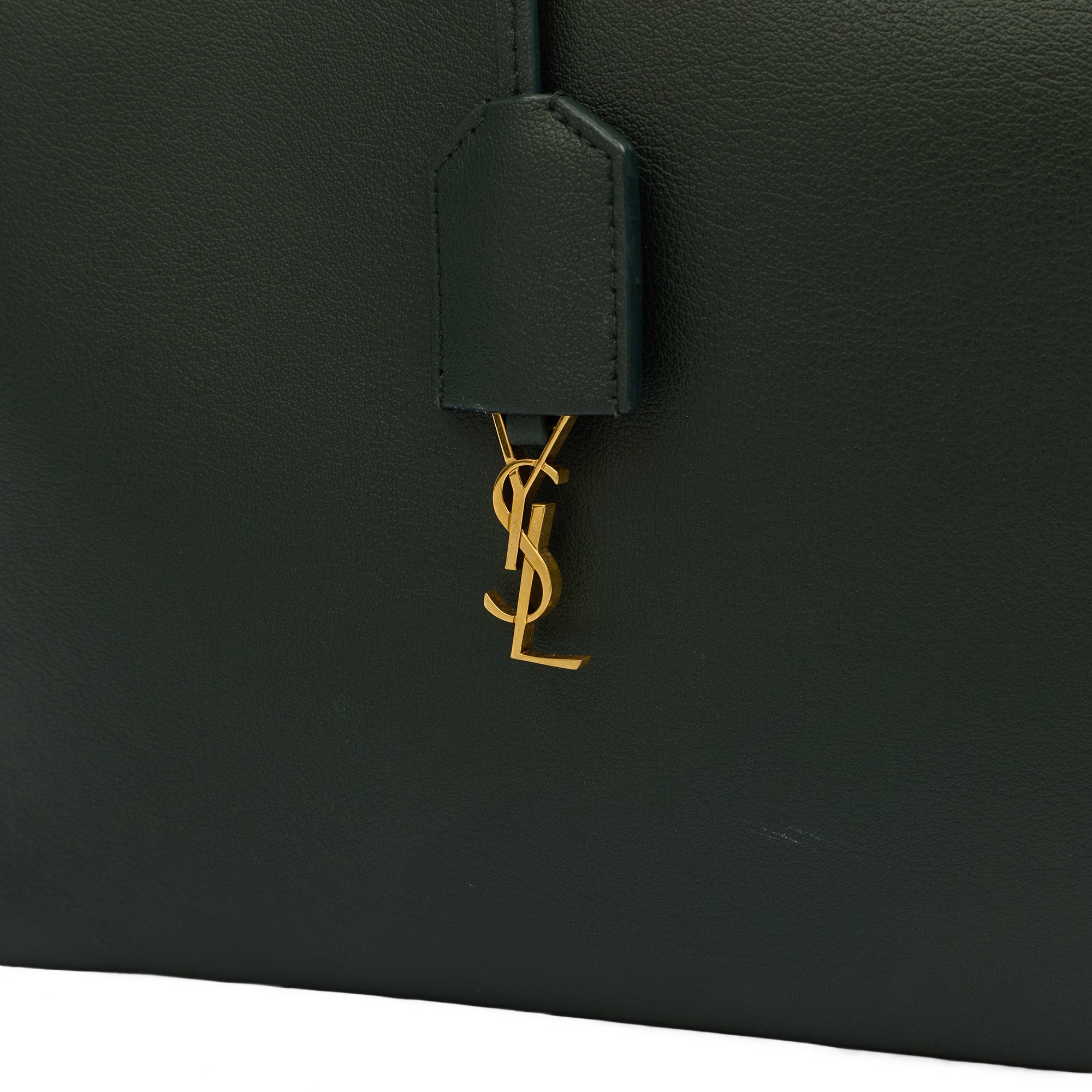 Saint Laurent Tote Shopping East West in Green, Calfskin Leather — Lifestyle View