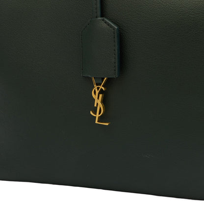 Saint Laurent Tote Shopping East West in Green, Calfskin Leather — Lifestyle View