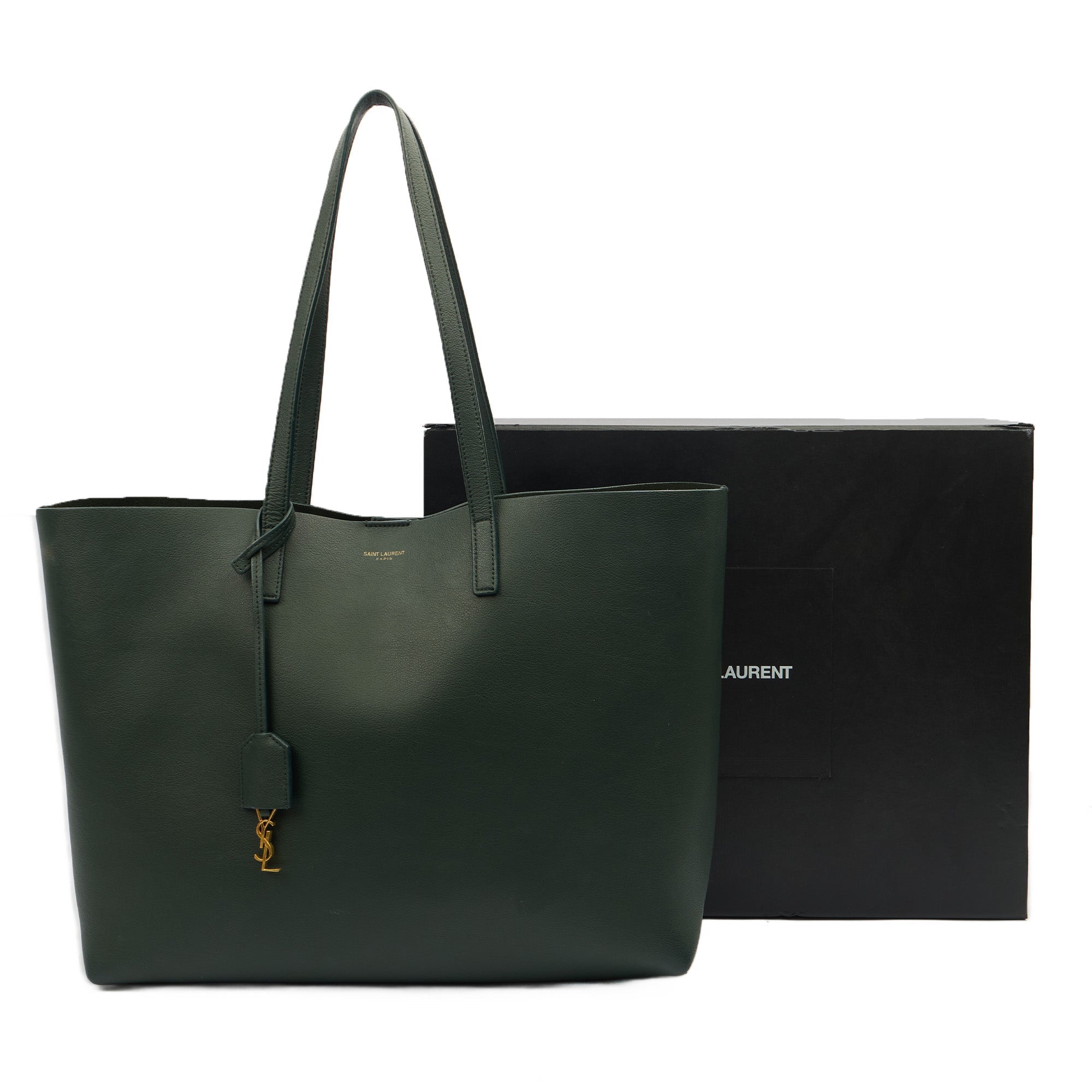 Saint Laurent Tote Shopping East West in Green, Calfskin Leather — Alternate View 11