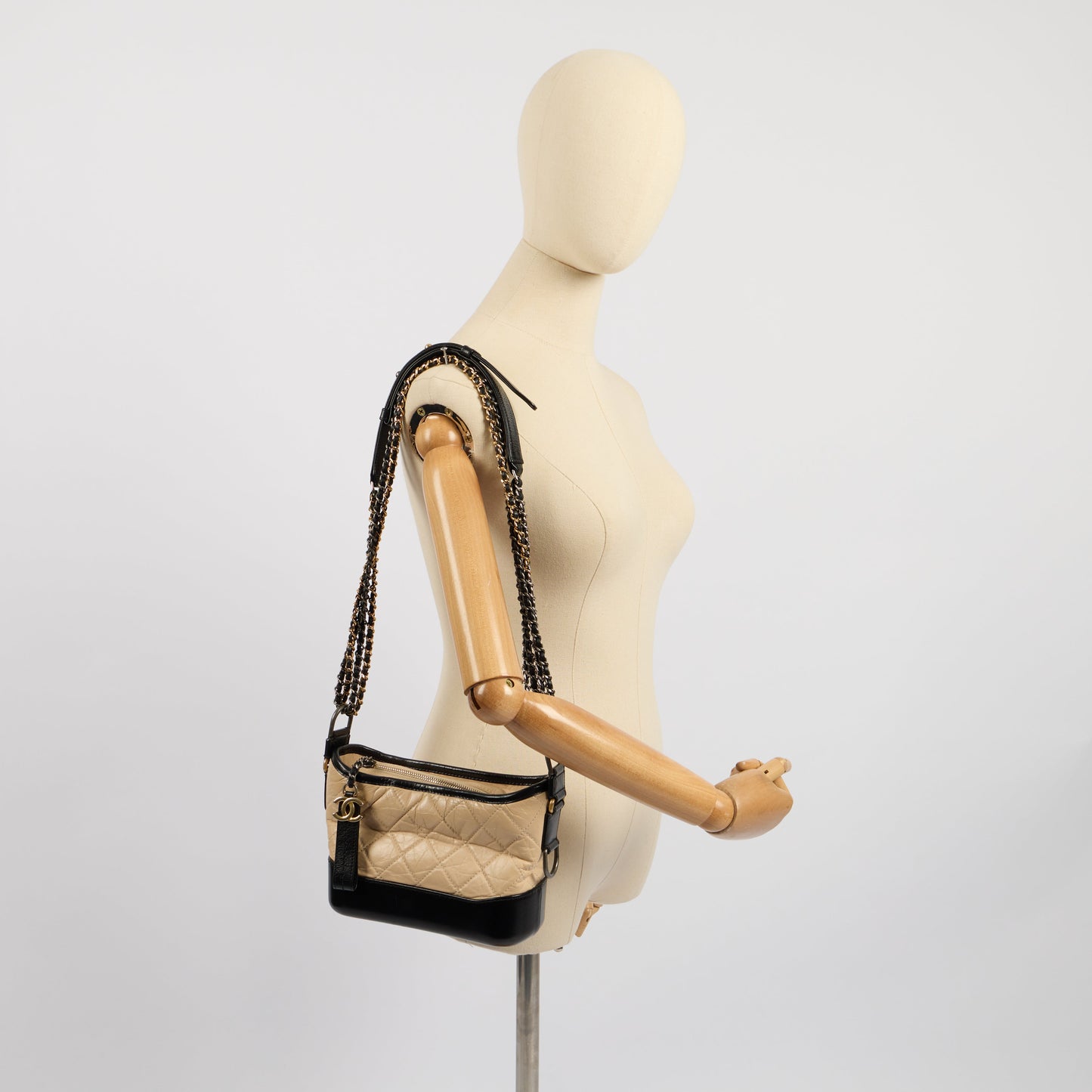 Chanel Shoulder Bag Gabrielle Hobo - Small in Neutral, Calfskin Leather — Side View