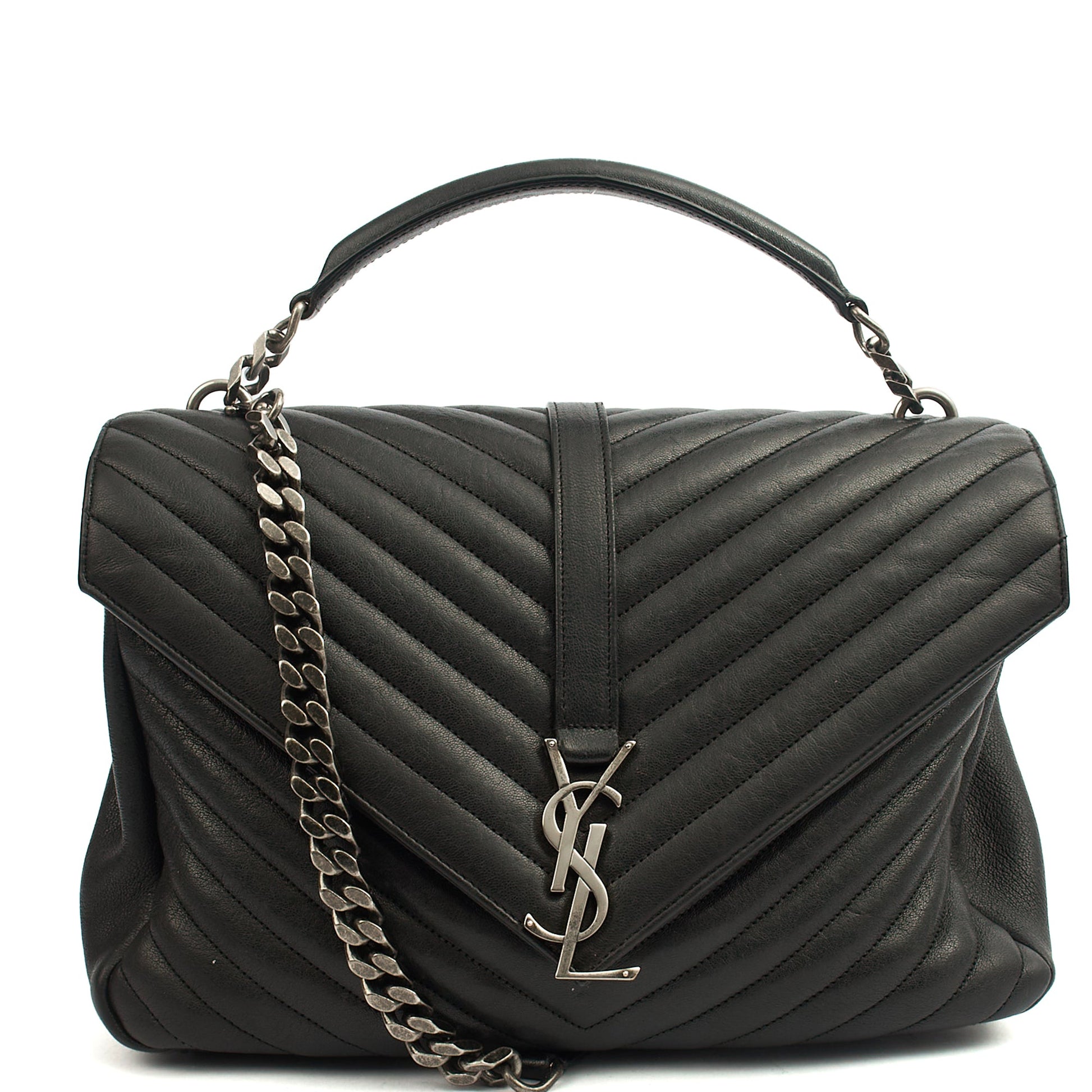 Saint Laurent Cross Body College - Large in Black, Leather — Front View