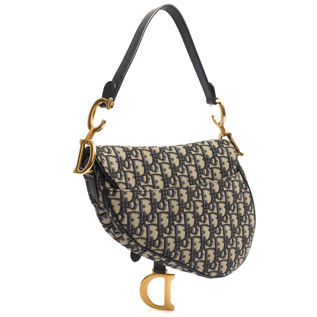 Christian Dior Shoulder Bag Saddle Bag in Blue, Dior Oblique Embroidery — Top View