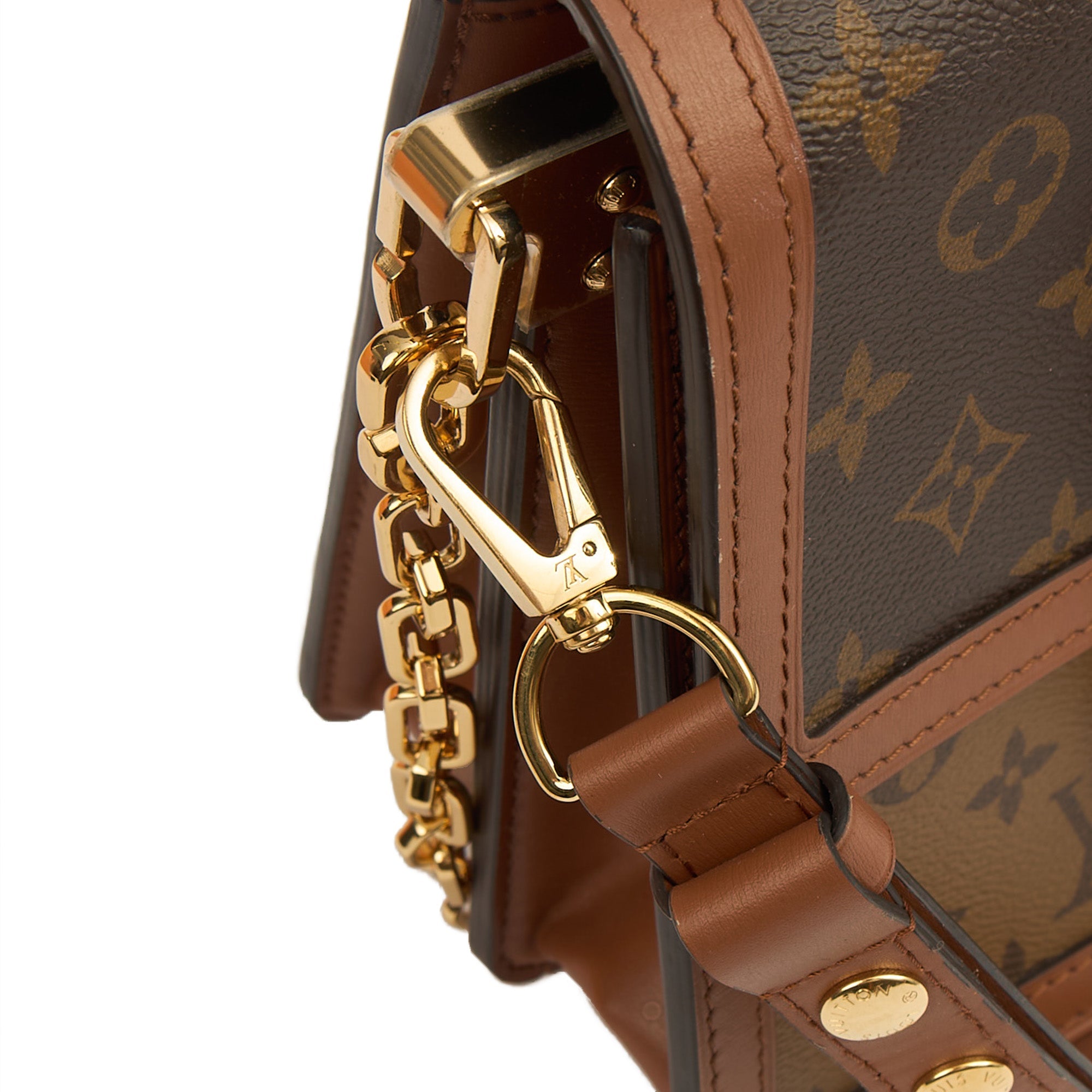 Louis Vuitton Cross Body Dauphine MM Bag in Reverse Monogram, Canvas — Detail View