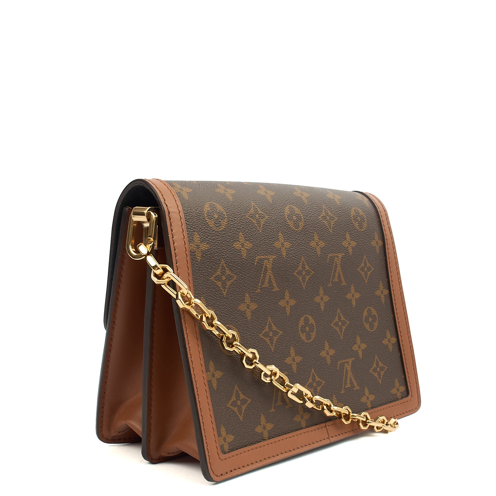 Louis Vuitton Cross Body Dauphine MM Bag in Reverse Monogram, Canvas — Side View