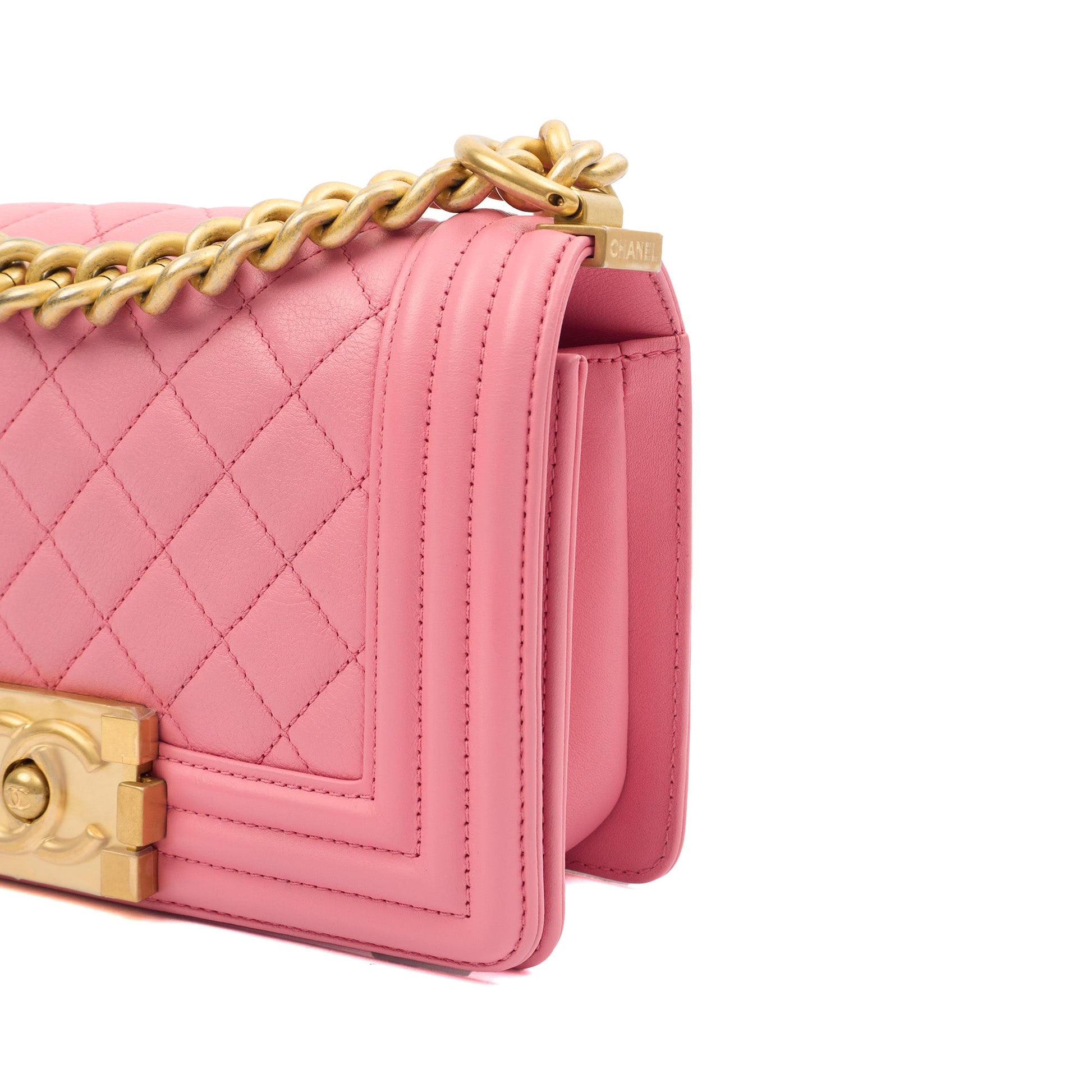 Chanel Mini Bag Boy - Small in Pink, Leather — Detail View