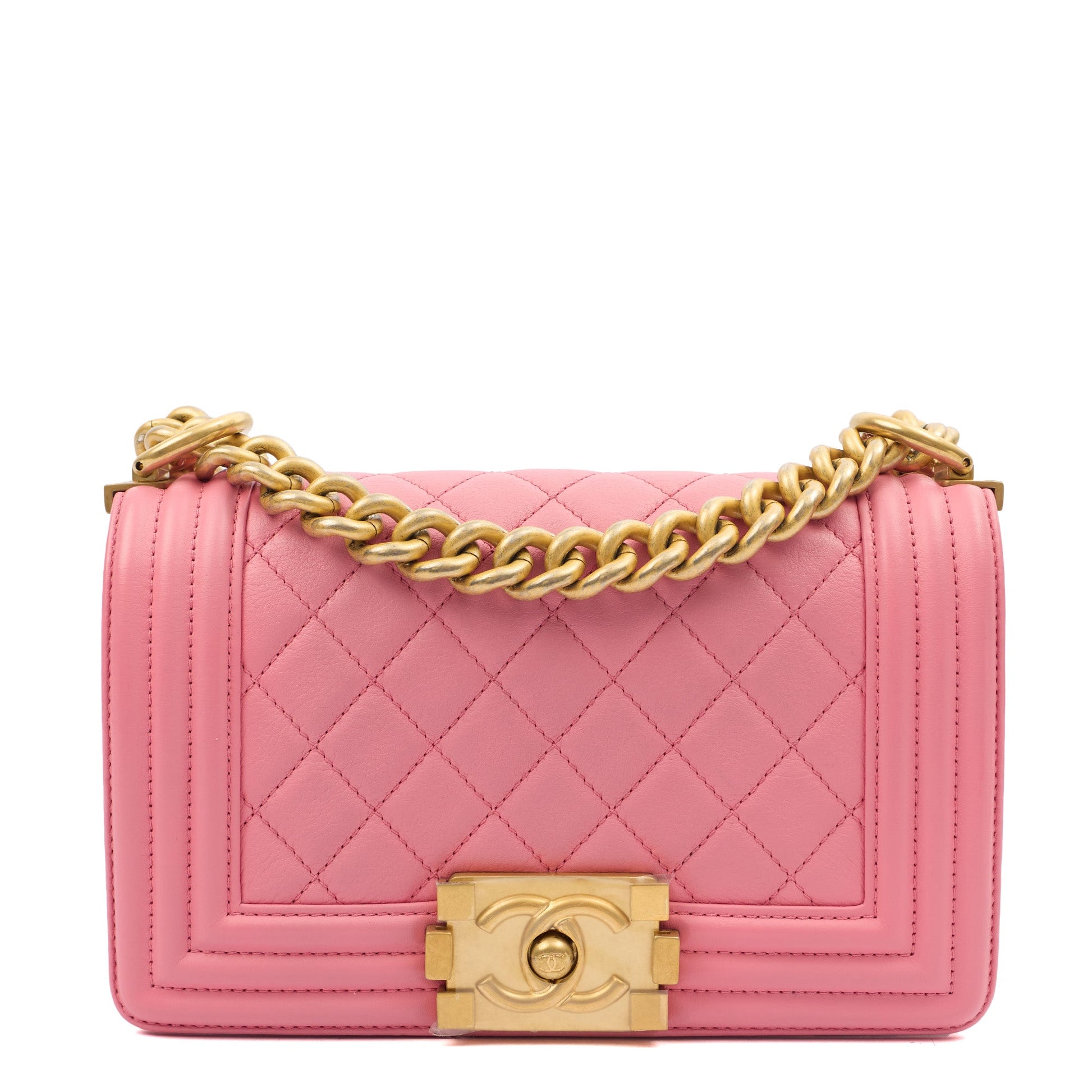 Chanel Mini Bag Boy - Small in Pink, Leather — Front View