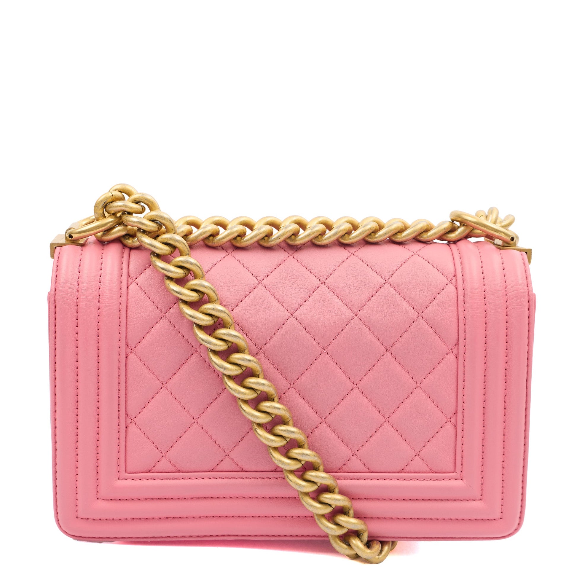 Chanel Mini Bag Boy - Small in Pink, Leather — Back View