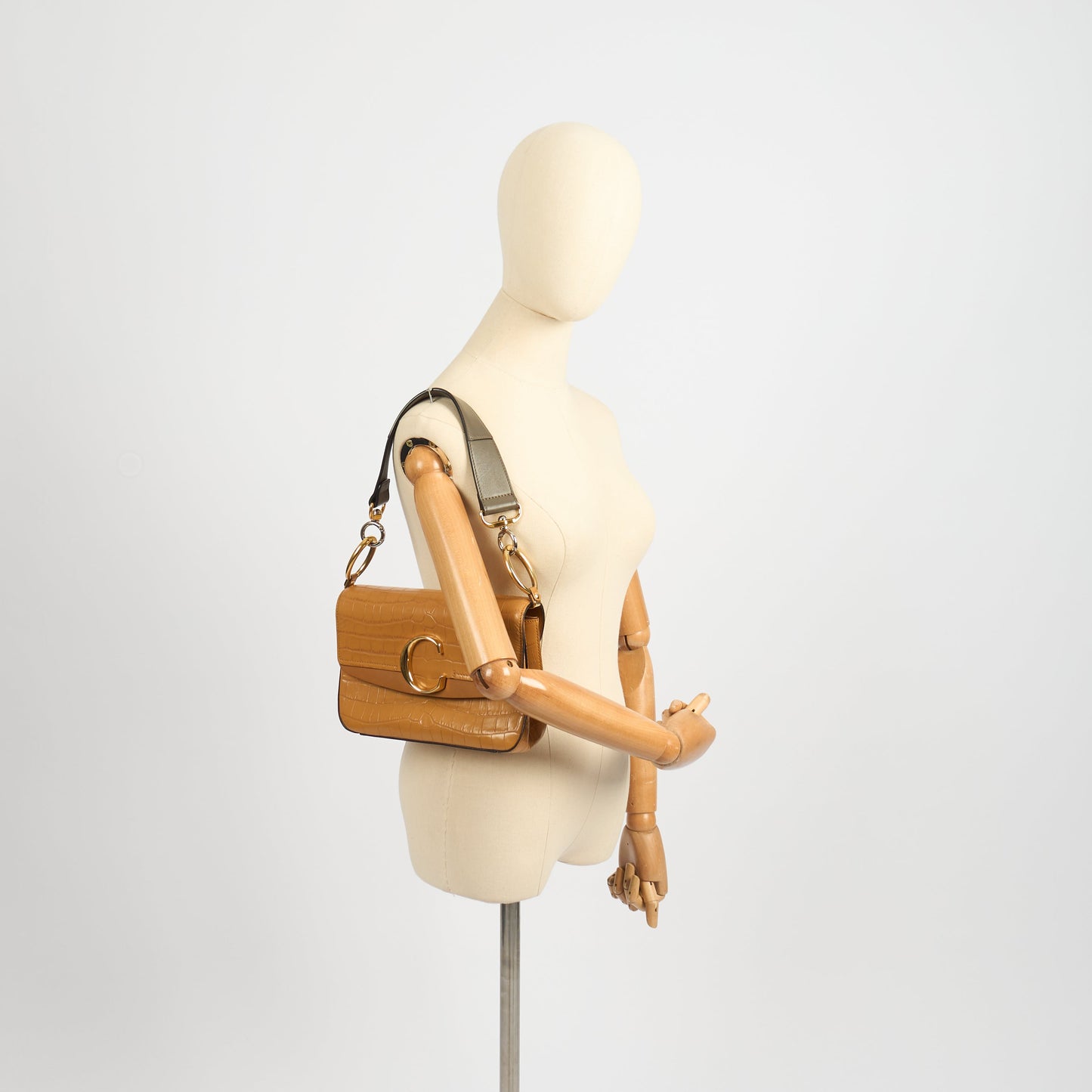 Chloe Top Handle Chloe C - Small in Brown, Embossed Croco Calfskin — Side View