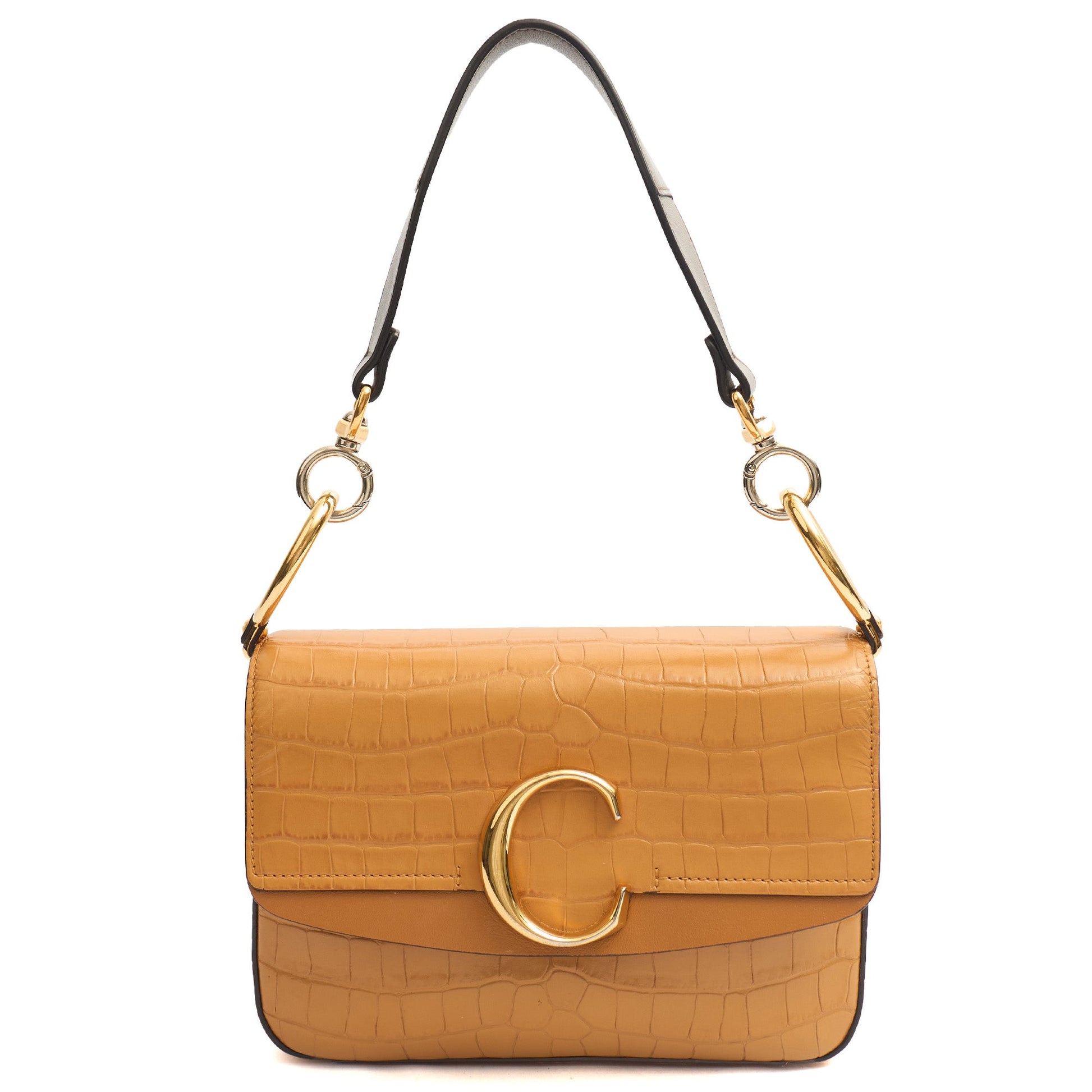 Chloe Top Handle Chloe C - Small in Brown, Embossed Croco Calfskin — Front View