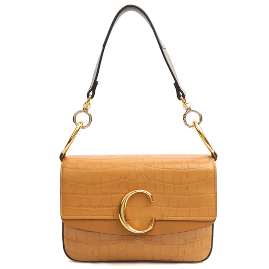 Chloe Top Handle Chloe C - Small in Brown, Embossed Croco Calfskin — Front View