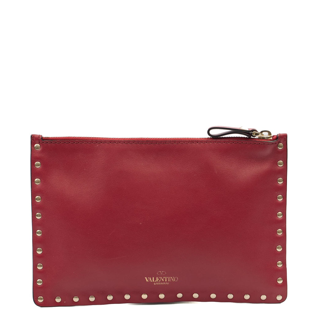 Valentino Clutch Rockstud Pouch in Red, Leather — Front View