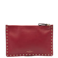 Valentino Clutch Rockstud Pouch in Red, Leather — Front View