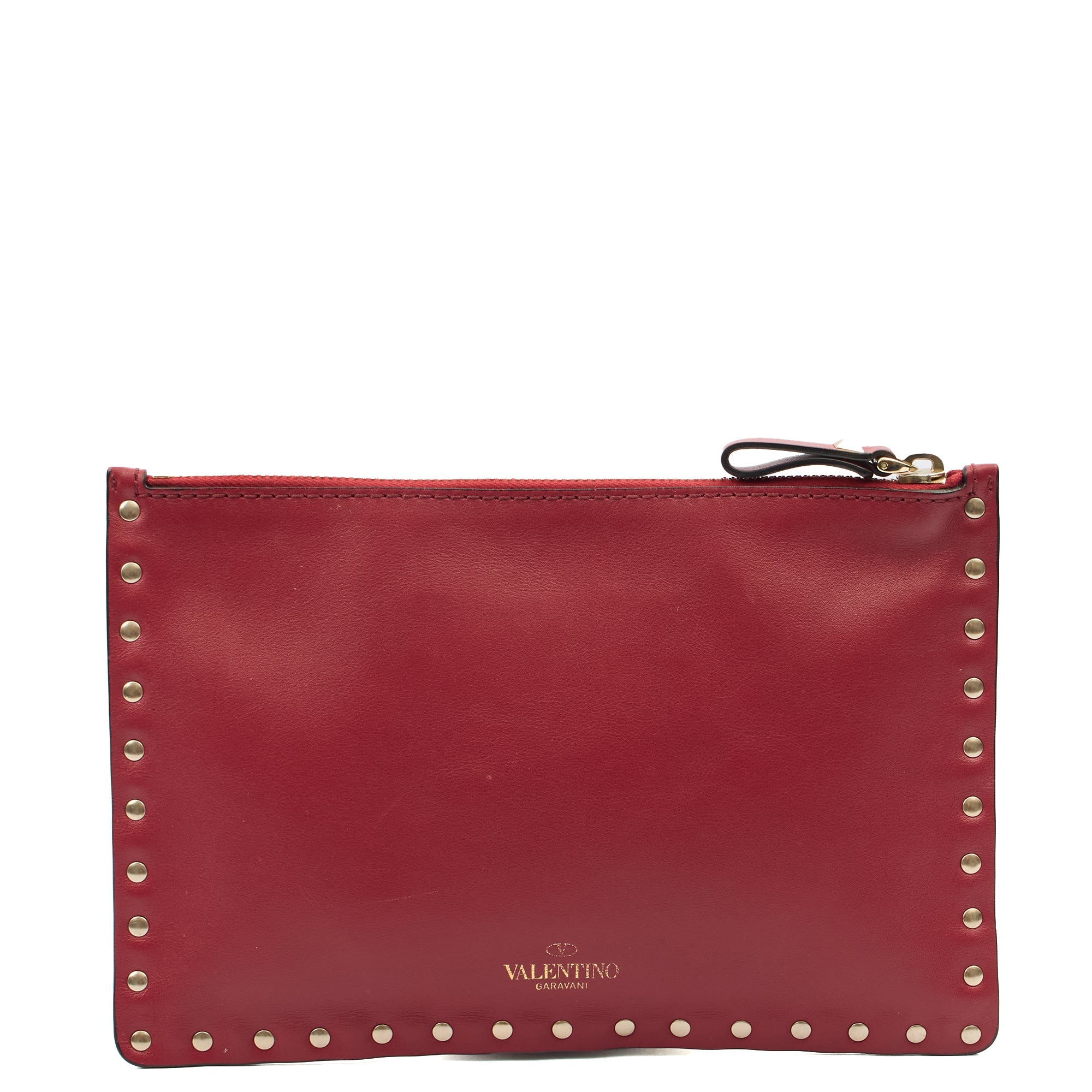 Valentino Clutch Rockstud Pouch in Red, Leather — Front View