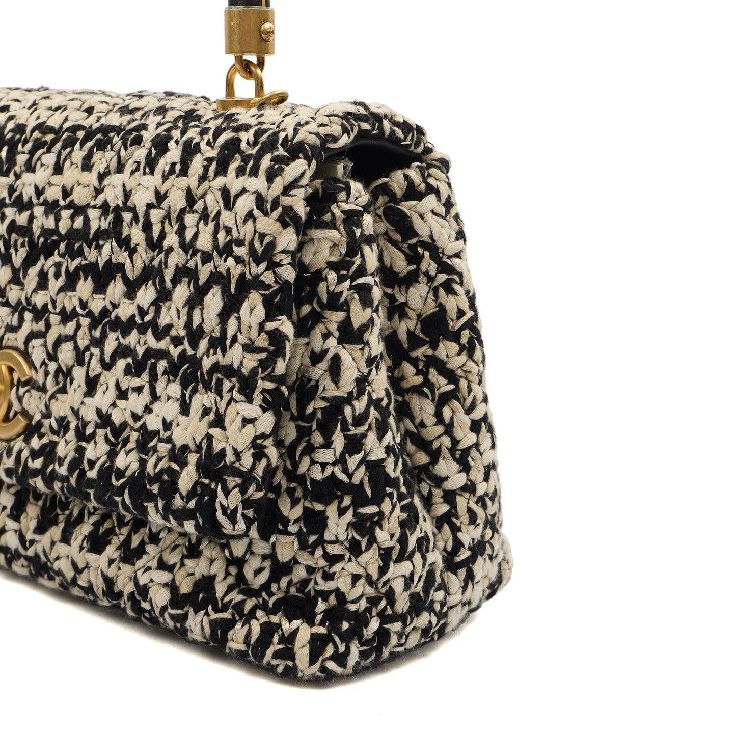 Chanel Top Handle Coco Top Handle in Black, Fabric — Detail View