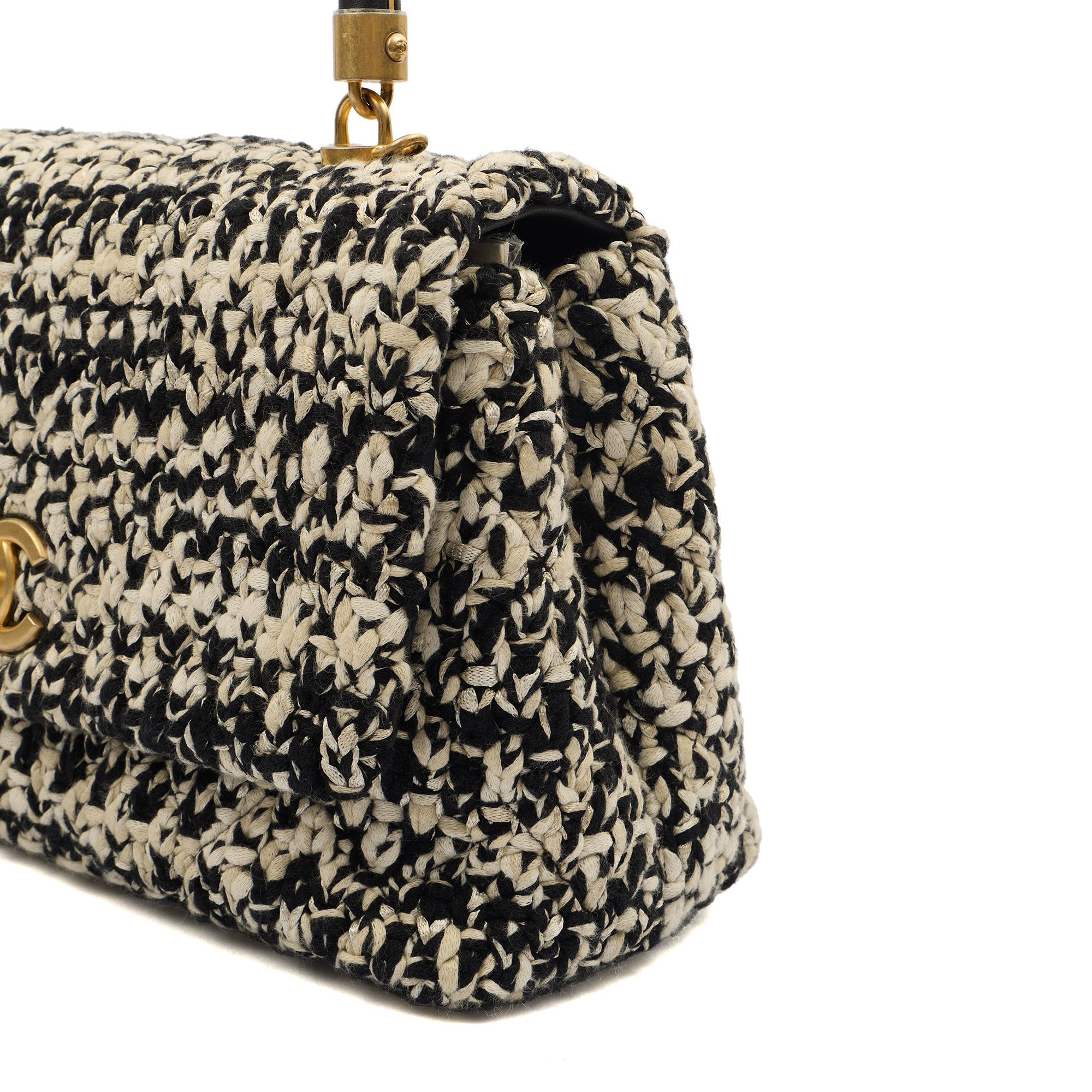 Chanel Top Handle Coco Top Handle in Black, Fabric — Detail View