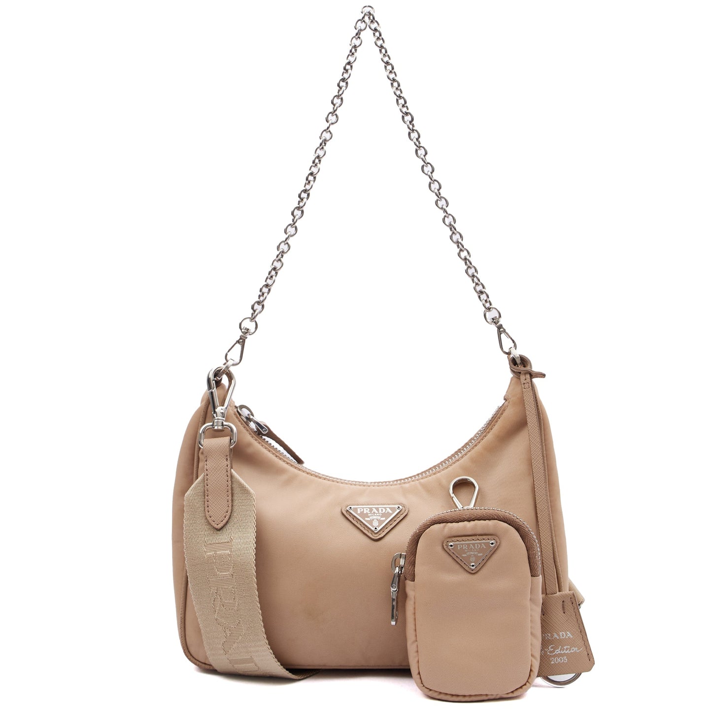 Prada Cross Body Re-Edition 2005 Re-Nylon Bag in Neutral, Nylon — Front View