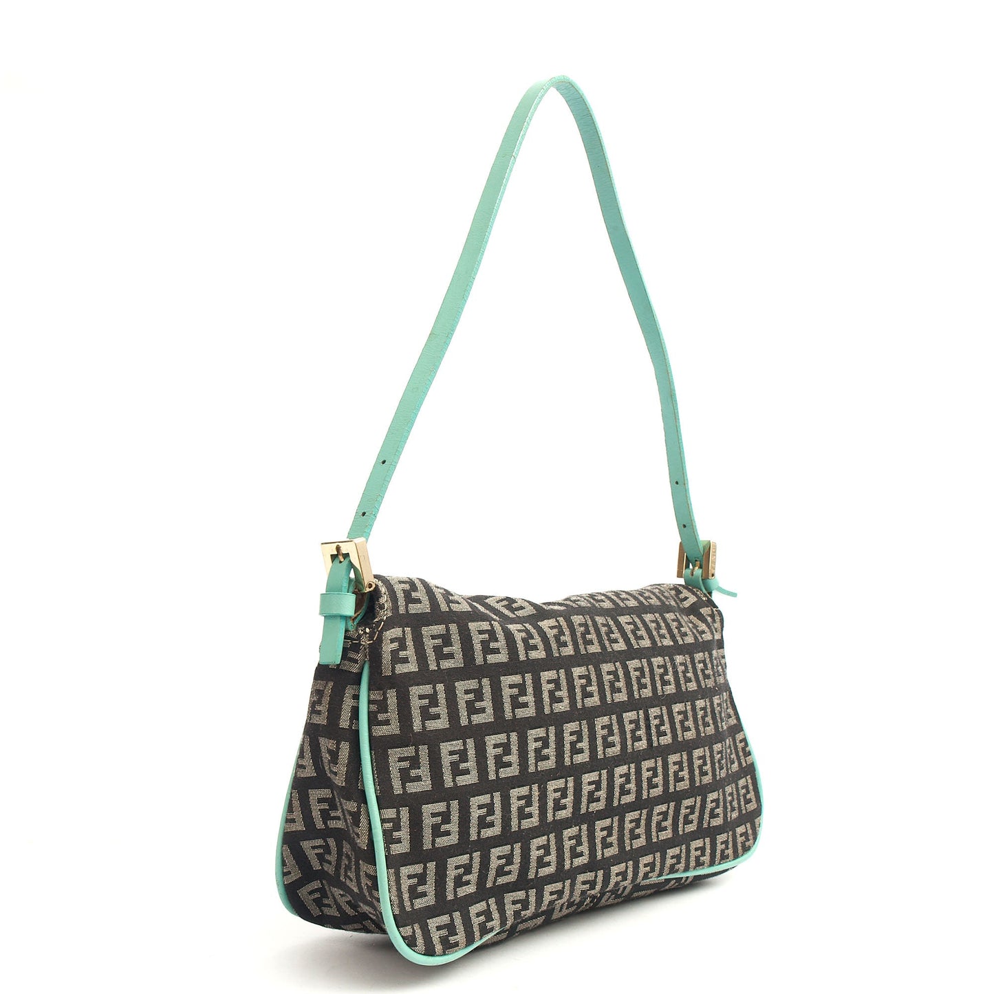 Fendi Shoulder Bag Vintage Zucca Shoulder Bag in Blue, Canvas — Side View
