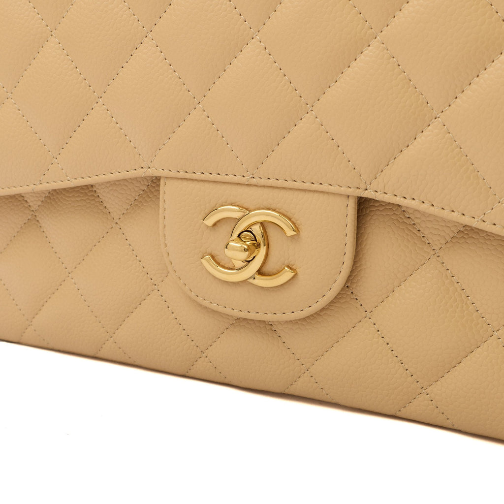 Chanel Shoulder Bag Classic Double Flap - Large in Neutral, Caviar Leather — Lifestyle View