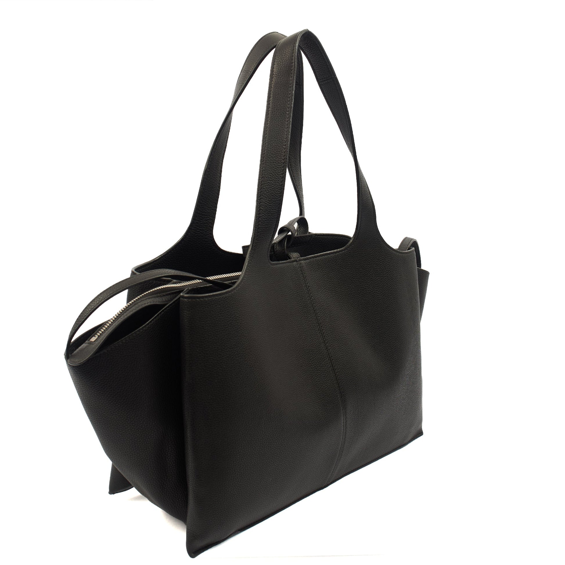 Celine Top Handle Trifold in Black, Leather — Side View