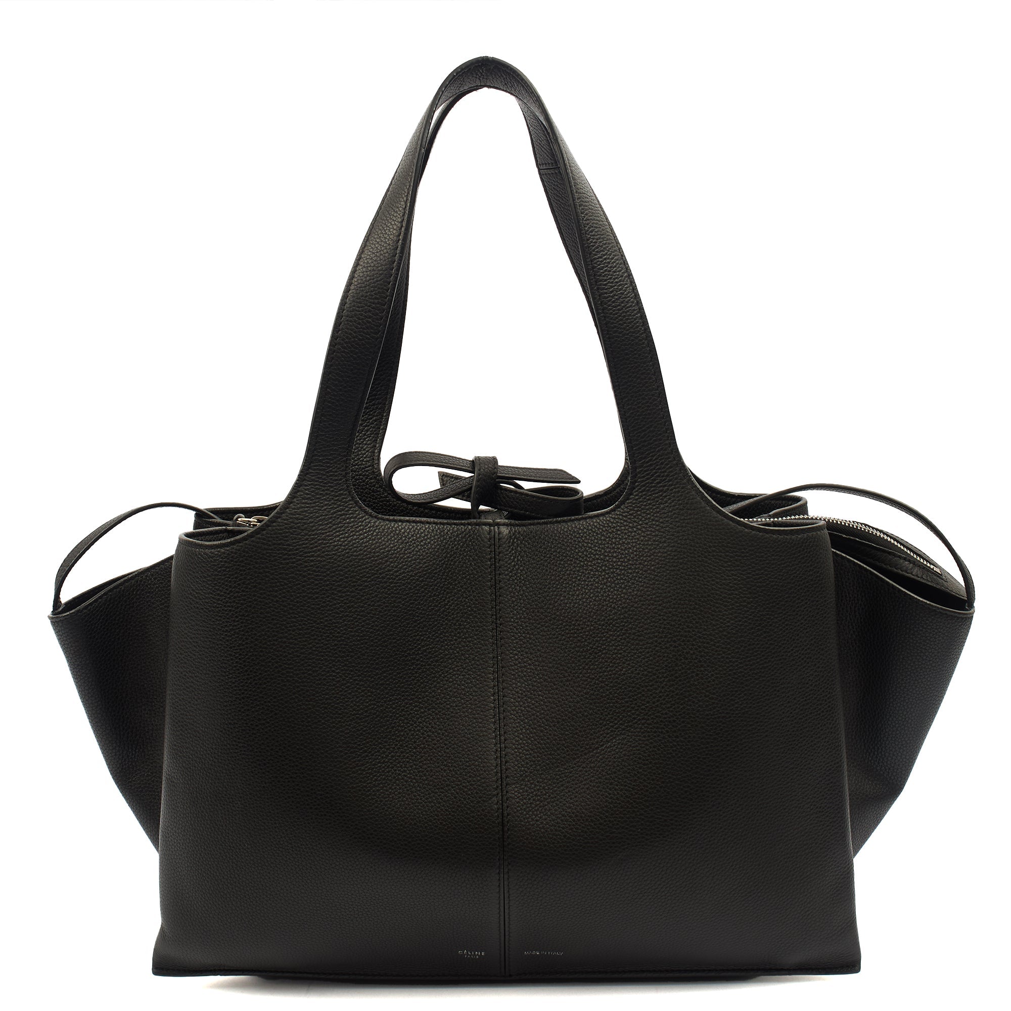 Celine Top Handle Trifold in Black, Leather — Front View