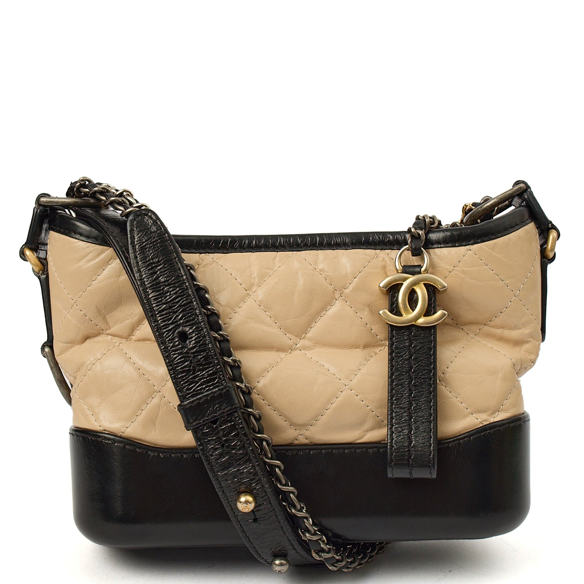 Chanel Shoulder Bag Gabrielle Hobo - Small in Neutral, Calfskin Leather — Front View