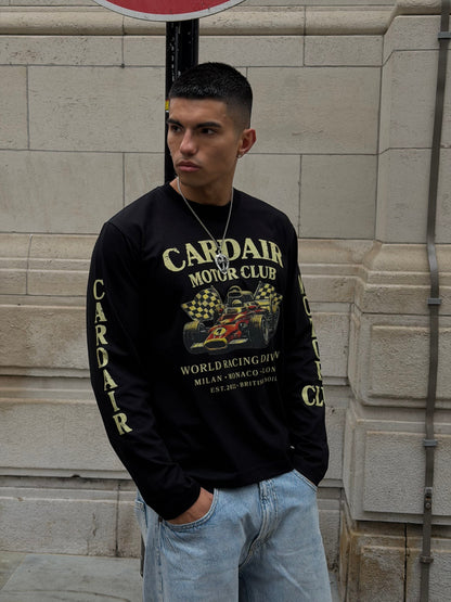 Cardair Motor Club Long Sleeve T Shirt - Black — S — Side View