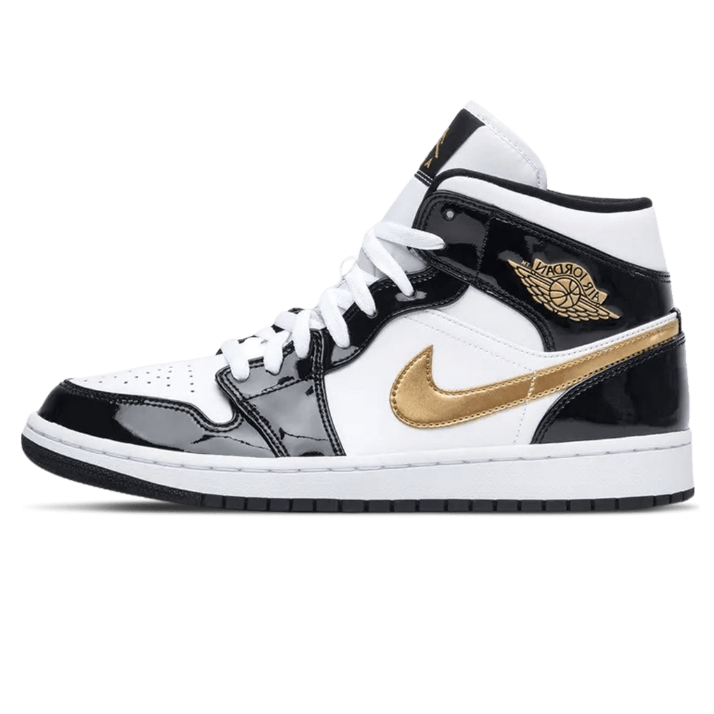 Air Jordan 1 Mid Patent 'Black Gold' — UK 3 | EU 35.5 | US 3.5 — Front View
