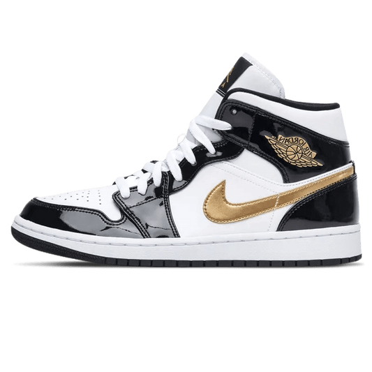 Air Jordan 1 Mid Patent 'Black Gold' — UK 3 | EU 35.5 | US 3.5 — Front View