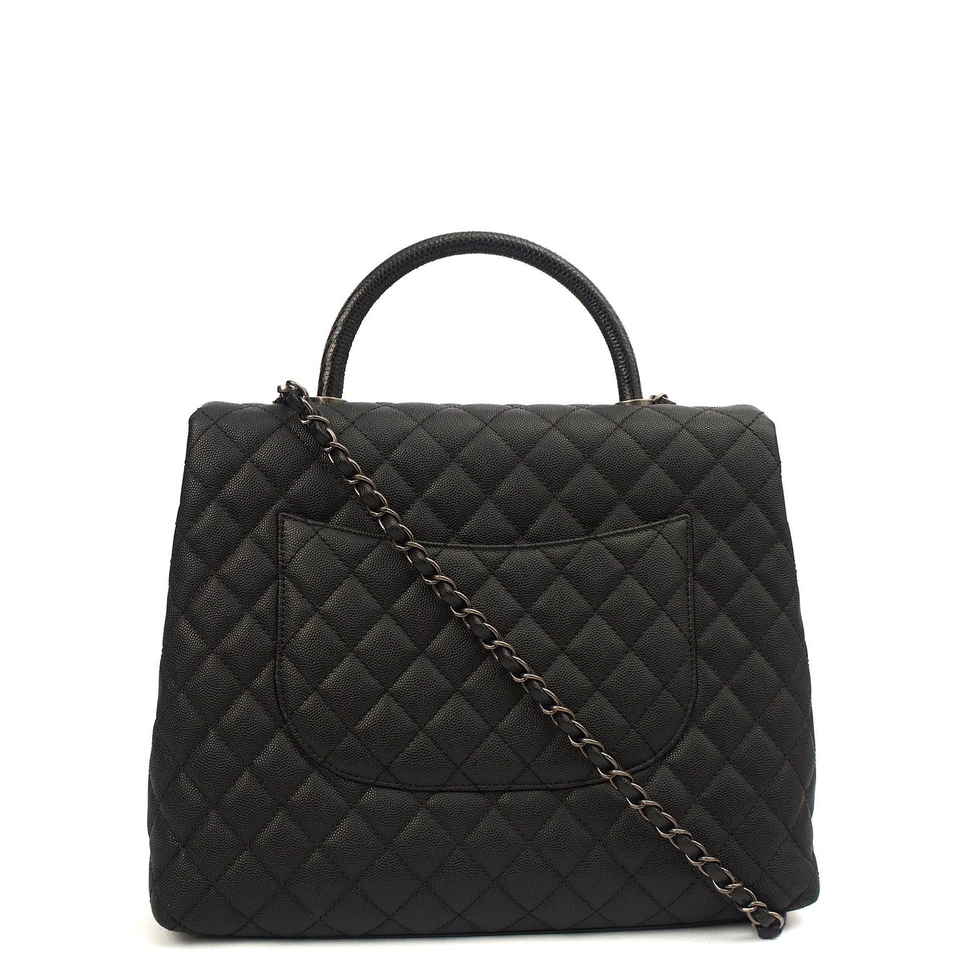 Chanel Tote Coco Top Handle in Black, Caviar Leather — Back View
