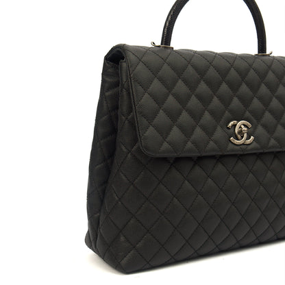 Chanel Tote Coco Top Handle in Black, Caviar Leather — Detail View