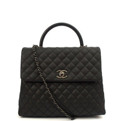 Chanel Tote Coco Top Handle in Black, Caviar Leather — Front View