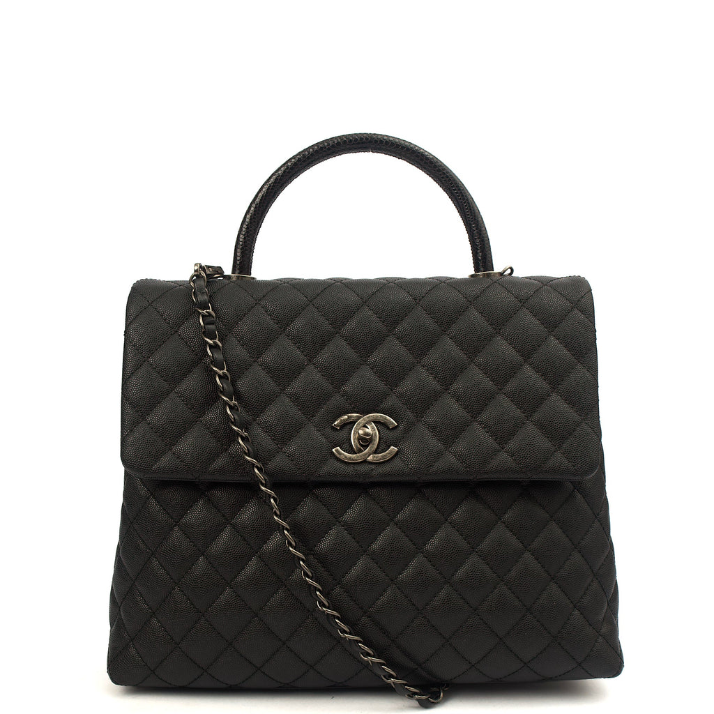 Chanel Tote Coco Top Handle in Black, Caviar Leather — Alternate View 11