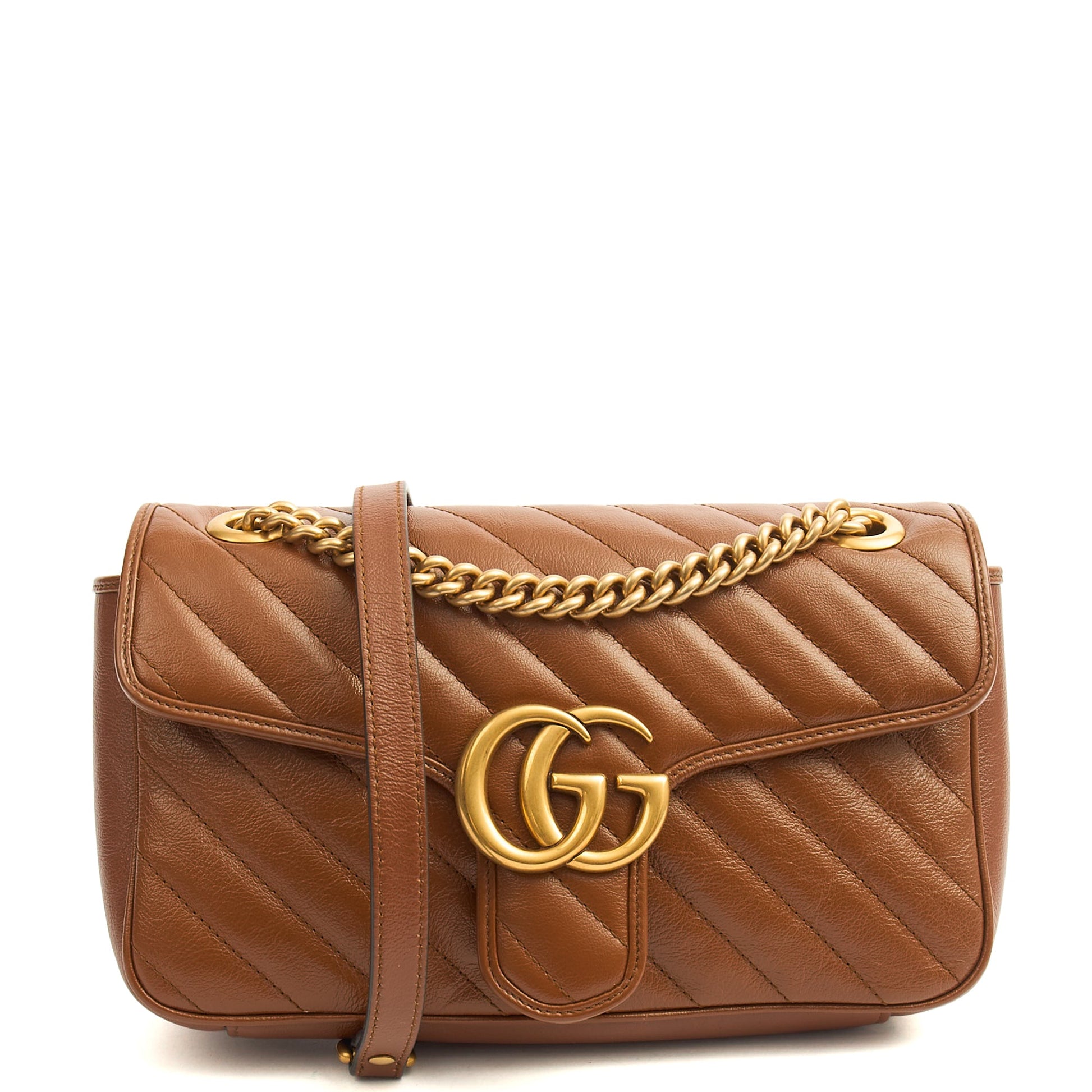 Gucci Shoulder Bag Marmont Shoulder Flap Bag - Medium in Brown, Leather — Front View