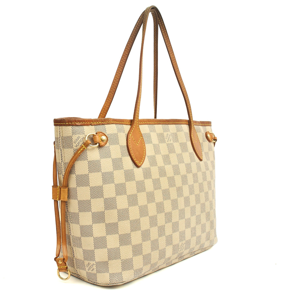 Louis Vuitton Tote Neverfull PM in Damier Azur, Canvas — Side View
