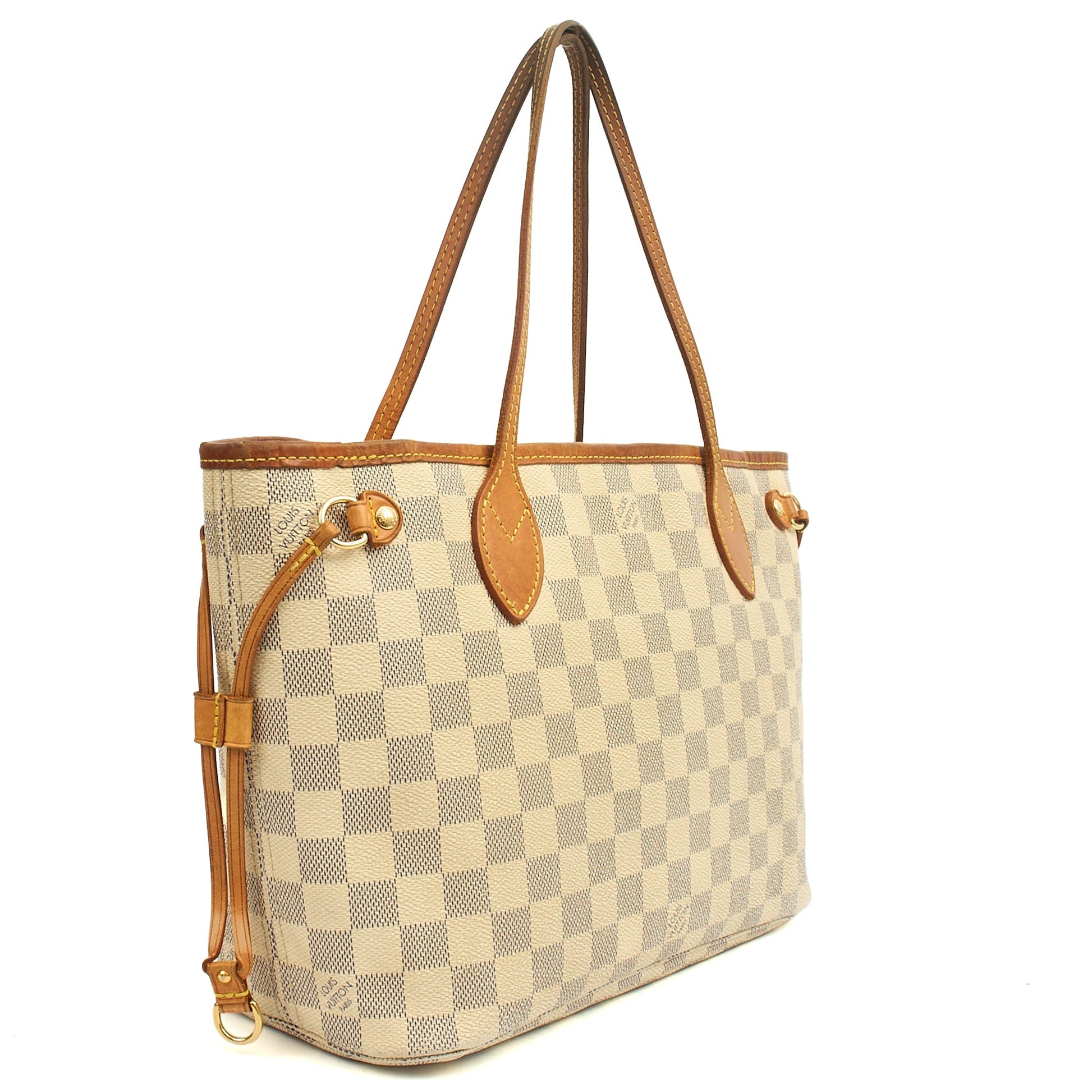 Louis Vuitton Tote Neverfull PM in Damier Azur, Canvas — Side View