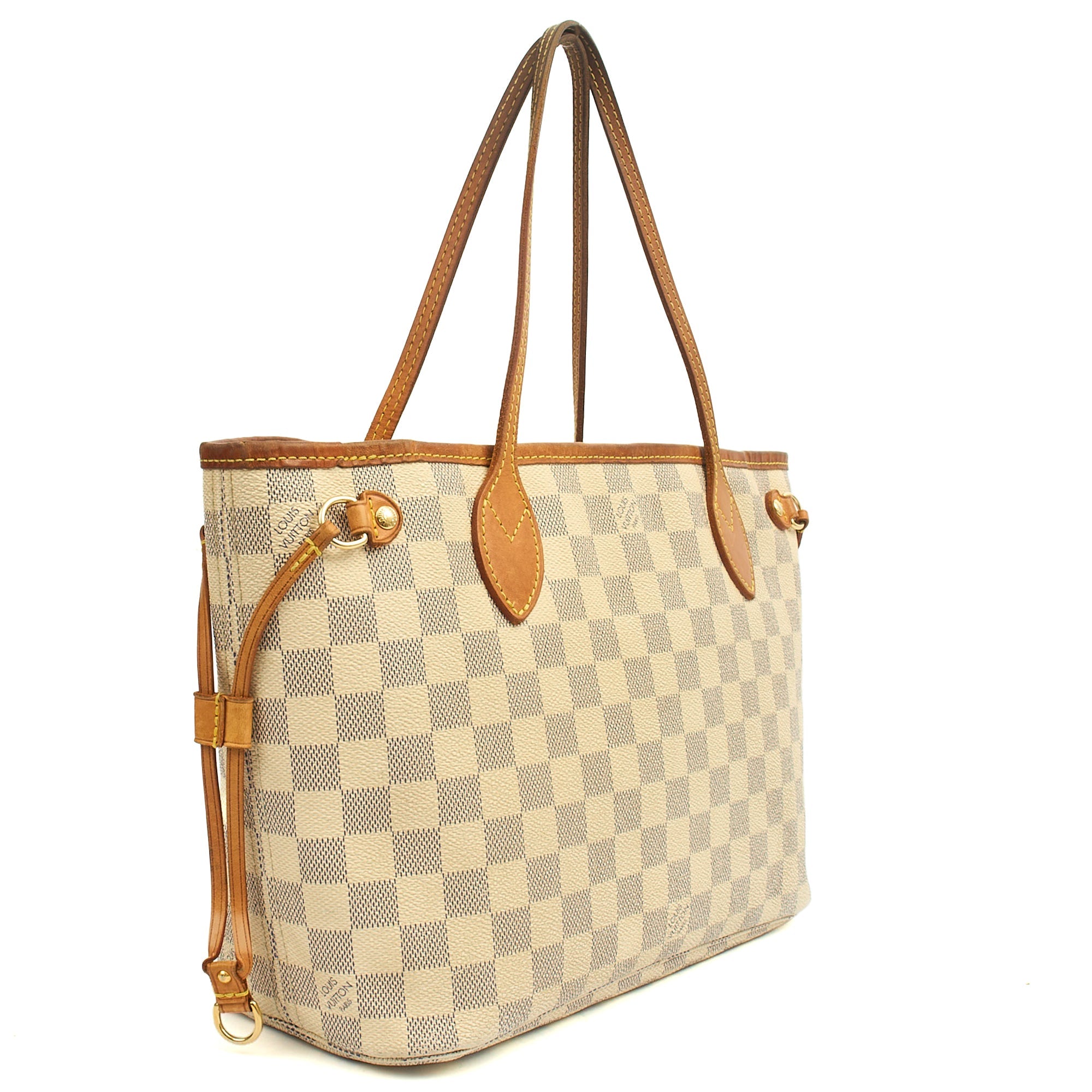 Louis Vuitton Tote Neverfull PM in Damier Azur, Canvas — Side View